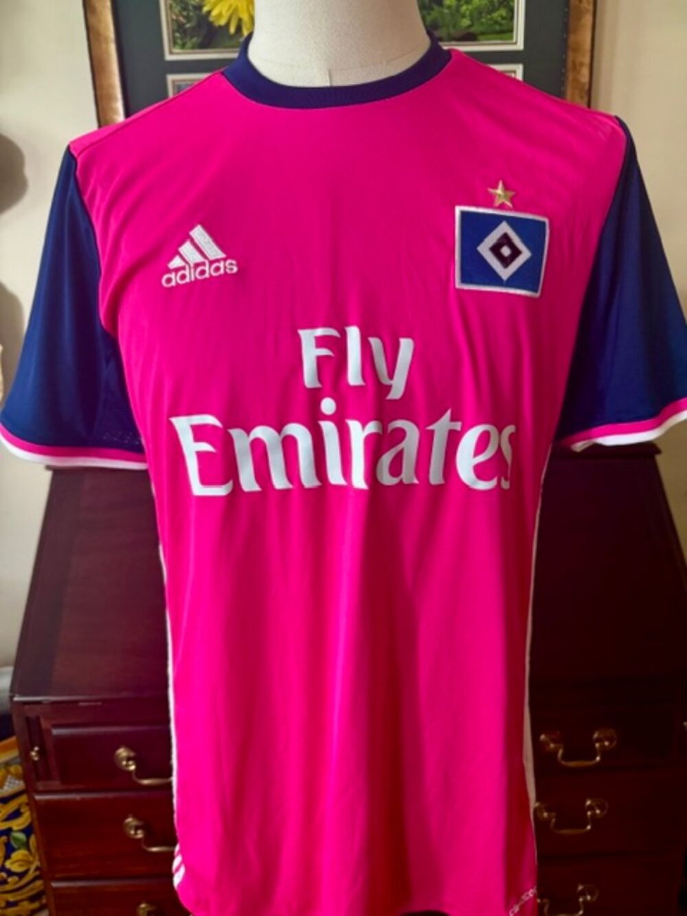 Official ADIDAS Bundesliga HSV (Hamburg) Soccer, Jersey, Pink/Blue, Medium